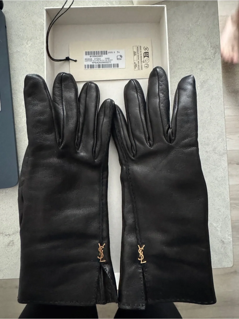 Saint Laurent Black Leather Gloves with Gold YSL Accent